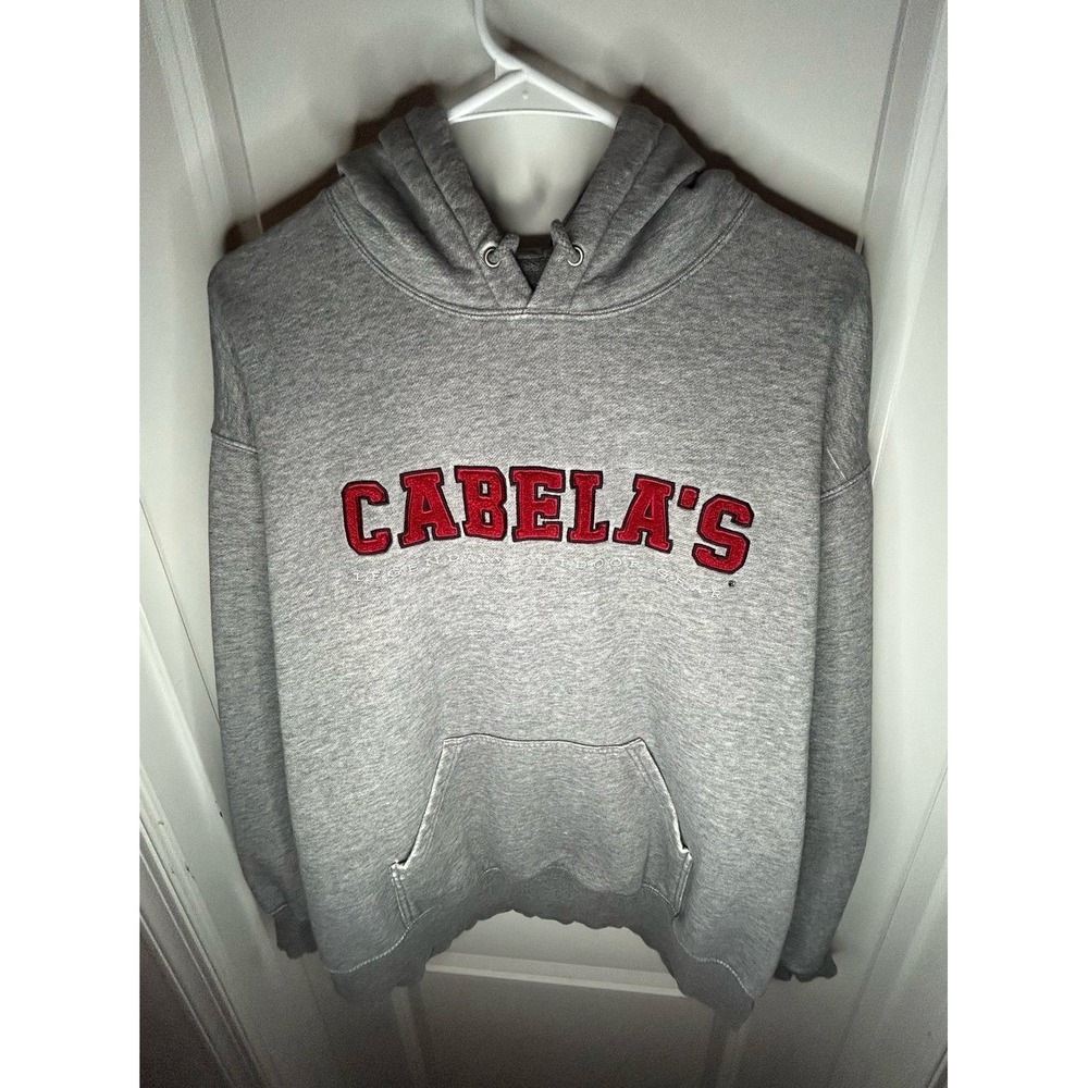 Vintage‎ Y2k "Cabela's Legendary Outdoor Gear" Textured Spell Out Hoodie Mens XL